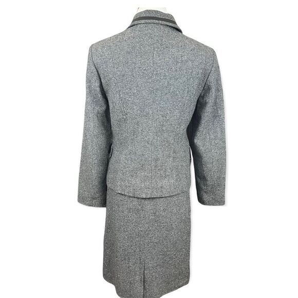 Vintage Pendleton Wool Silk Tweed Style Skirt Suit Leather Trim Black Small - Picture 4 of 10